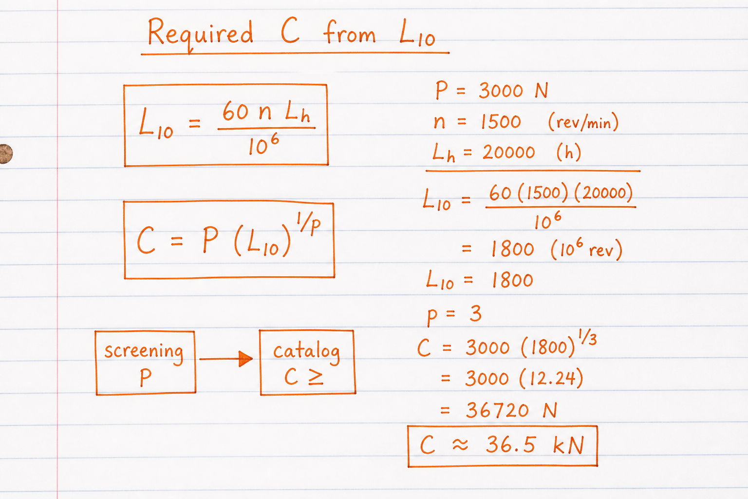 Hand-drawn ISO 281 rearrange for required dynamic load rating C